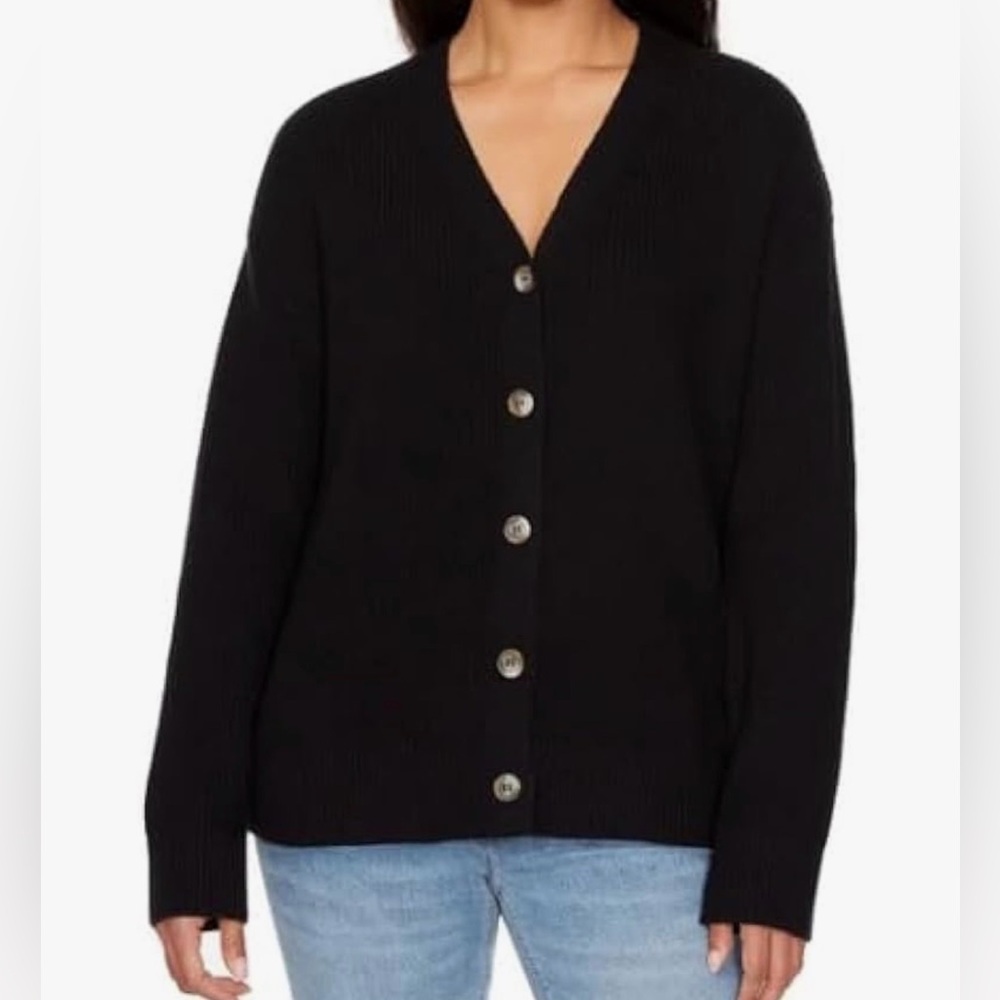 Hudson V-Neck Button Front Cotton Knit Cardigan Sweater | Black | XS | NWOT